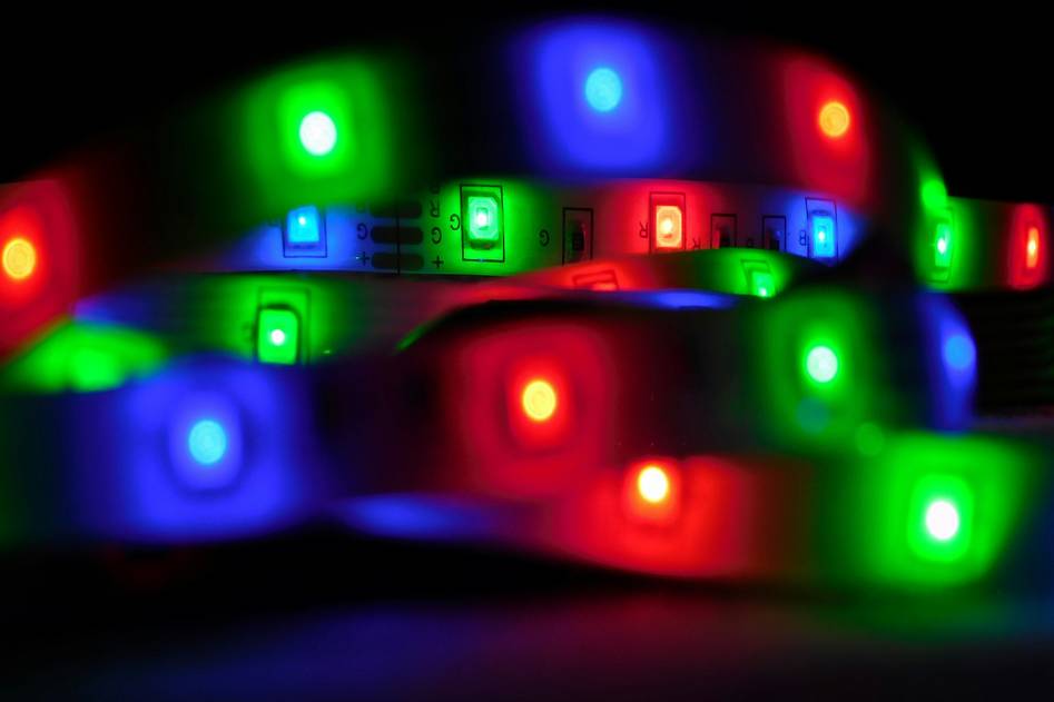 Modern living room with vibrant LED strip lighting accents